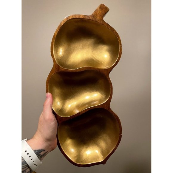Unknown Other - Pumpkin Serving Bowl Halloween and Fall Kitchen Decor Wood and Gold